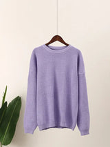 Warmer winterpullover: modischer rundhalsausschnitt im minimalistischen design – Lila