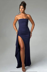 Stacy | Schulterfreies Maxikleid – Blau