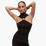 Schicke High Neck Haltertop - für Frauen mit Goldakzent – Schwarz