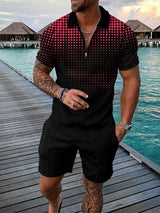 Herren Freizeit-Set | zweiteiliges Outfit mit Aufdruck – Rot/Schwarz