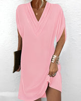 Xavia - Elegantes Kleid mit gerafftem V-Ausschnitt – Rosa