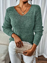 Aderah - Lockere Passform V-Ausschnitt Pullover – Grün