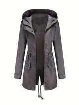 Damen Langarm Wasserdichter Trenchcoat | Mit Kapuze – Grau