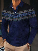 Tamas – Lässiges Vintage Polo Hemd Mit 3D-Druck – Blau