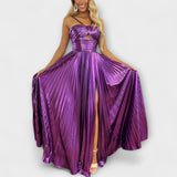 Maxikleid aus metallischem Stoff – Lila