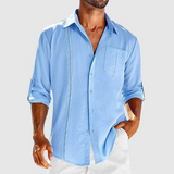 Raivo | Herren Langarm Leinen Overshirt – Hellblau