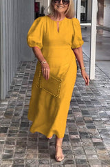 Juliana - Elegantes Kleid mit Puffärmeln – Gelb