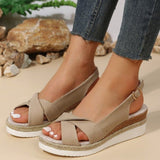 Sabrina - Mehrfarbige Keilsandaletten mit gepolsterter Sohle – Beige