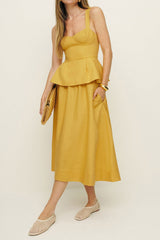 Frieda | Feminines Midikleid mit Peplum-Detail – Zitrone