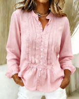 Ethyna – Plissierte Bluse Mit Knopfleiste Und Schößchen – Rosa