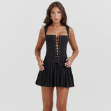 Violeta - Kurzes Kleid mit Korsett und Plissee-Rock – Schwarz