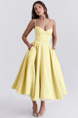 Isabelle - Fließendes französisches Netzkleid – Gelb