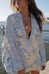 Hosehemd & Shorts mit Meeresdruck – Lässiger und kreativer Stil – Blau
