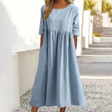 Chiora – Hochwertiges Baumwoll-Leinen-Kleid – Hellblau