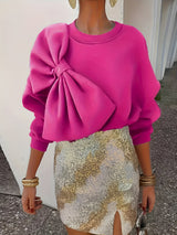 Rike | Elegantes Sweatshirt mit Großem Schleifen-Detail – Rot-Rose