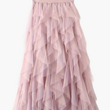 Damenrock Elegante Mehrlagige Volant Romantisches Festkleid – Rosa