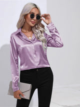 Luna - Langärmelige Satinbluse mit raffiniertem Touch – Hellviolett
