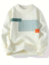 Arlen – Eleganter Langarm Pullover Mit Geometrischem Muster – Weiß