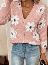 Daisy - Strickjacke mit Blumenmuster und Gänseblümchen – Wassermelone rot