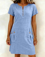 Dariae - A-Linien-Kleid aus Leinenmix – Blau