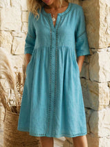 Harlow - Premium-Leinen-Midikleid – Blau