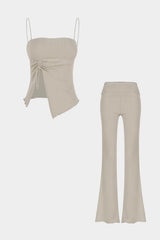 Natascha | Elegantes Zweiteiler-Set mit Wickel-Top & Flared-Hose – Beige