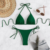 Donna – Bikinis mit Bindebändern in einfarbig – Dunkelgrün
