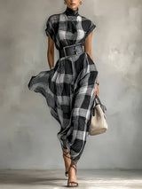 Nethara - Elegantes Herbst Kleid Mit Gürtel – Schwarz