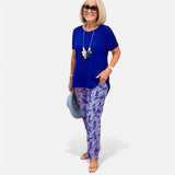 Emma | Bedrucktes Kurzarm-Top – Blau