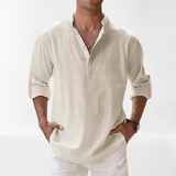 Relaxed Fit – Leinen-Henley für Herren – Beige