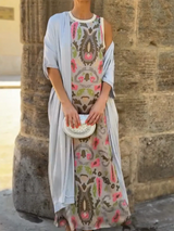 Delly - Bohemian Stil Zweiteiliges Kleid – Grau