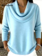 Eva™ | Zarte und elegante einfarbige Bluse mit Rüschen am Kragen – Blau