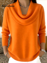 Eva™ | Zarte und elegante einfarbige Bluse mit Rüschen am Kragen – Orange