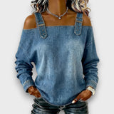 Elama | Off-Shoulder Denim Top – Blau