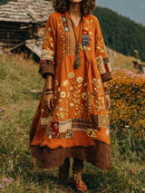 Eresha - Lässiges Langarm Kleid Mit Blumenmuster – Orange