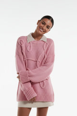 Sienna | Übergroßer Strickpullover Damen Rundhalsausschnitt – Rosa