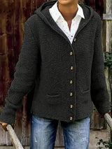 Briselda – Eleganter Strickjacke Mit Langen Ärmeln Und Kapuze – Schwarz