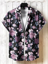 Tropisches 3D-Blumen-Hawaii-Hemd – Stil und Komfort in einem – Schwarz Lila
