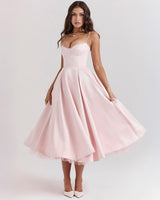 Paula | Duchesse-Satin Midikleid Mit Corsage – Zartrosa