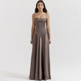 Selena - Maxikleid aus Satin mit schmalen Trägern – Grau