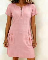 Girella - Luftiges A-Linien-Kleid aus Leinen – Pink