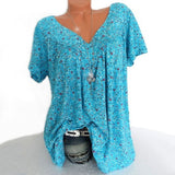 Sarita – Kurzärmelige Bluse Mit Blumenmuster – Blau