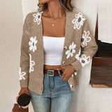 Daisy - Strickjacke mit Blumenmuster und Gänseblümchen – Khaki