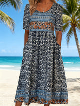 Jeeni – Kurzärmeliges Kleid Mit Blumenmuster – Blau