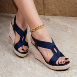 Stellis – Stilvolle Keilsandalen mit Webmuster – Blau