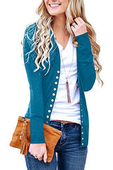 Damen nan Feinstrick-Cardigan mit dekorativen Metallknöpfen und schmaler Silhouette Drune – Lagunenblau