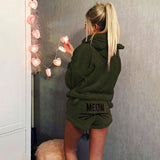 Damen nan kuscheliges zweiteiliges Lounge-Set mit Kapuzenpullover und Shorts mit MEOW-Stickerei Drune – Olivgrün