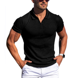 Johan Ribbed Polo mit Kurzarm – Schwarz