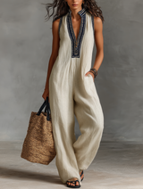 Hannelore | Damen Ärmelloser Jumpsuit Leinen Stickerei – Leinen Overall Stickerei 2026 – Foto Farbe