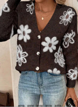 Daisy - Strickjacke mit Blumenmuster und Gänseblümchen – Schwarz
